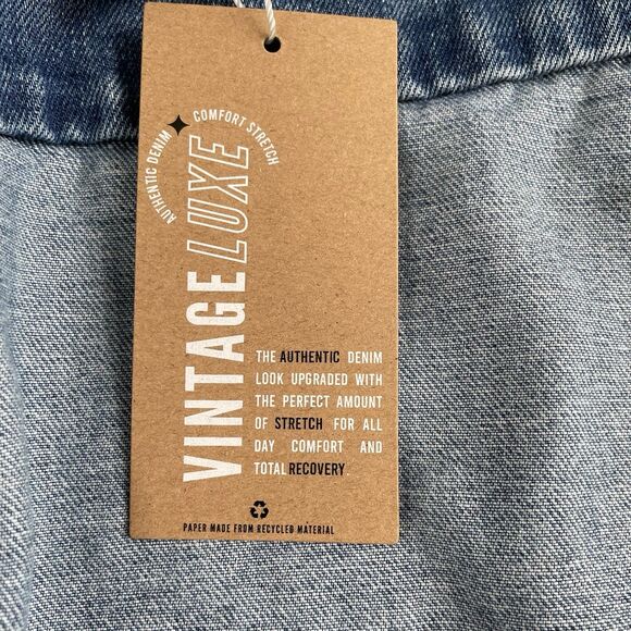 Kensie Jeans Vintage Luxe Denim Vest Stretch Trucker Frayed Size Large New - Picture 7 of 14